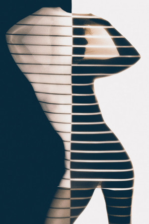 Projektion Portrait, Streifen invertiert, schwarz weiß