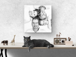 Wandbild einer Familie mit Katze
